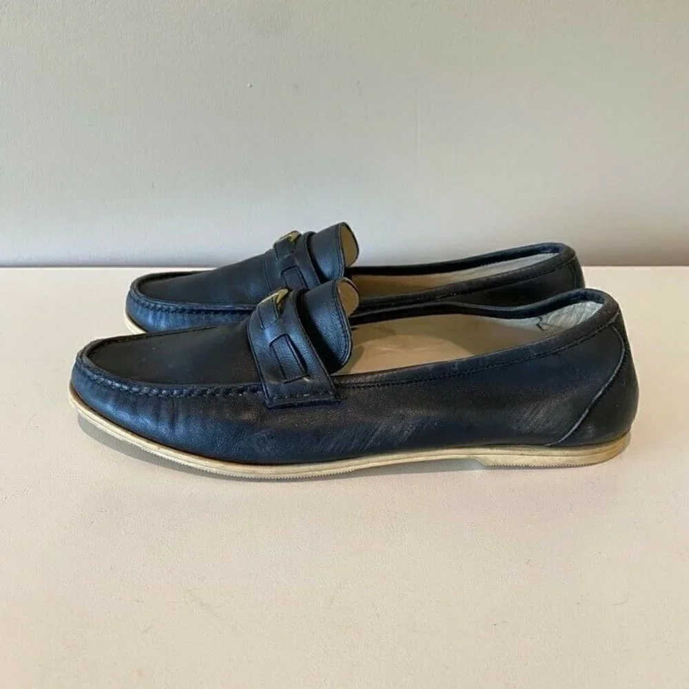 Gucci Loafers Shoes Blue Leather Slip-On Moc Toe 9